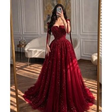 Burgundy Glitter Tulle Ball Gown Sweetheart Corset Big Ribbon Bow Evening Dress