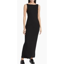 Reformation Black Sleeveless Open Back Maxi Dress Small Crepe Tie Neck Zipper