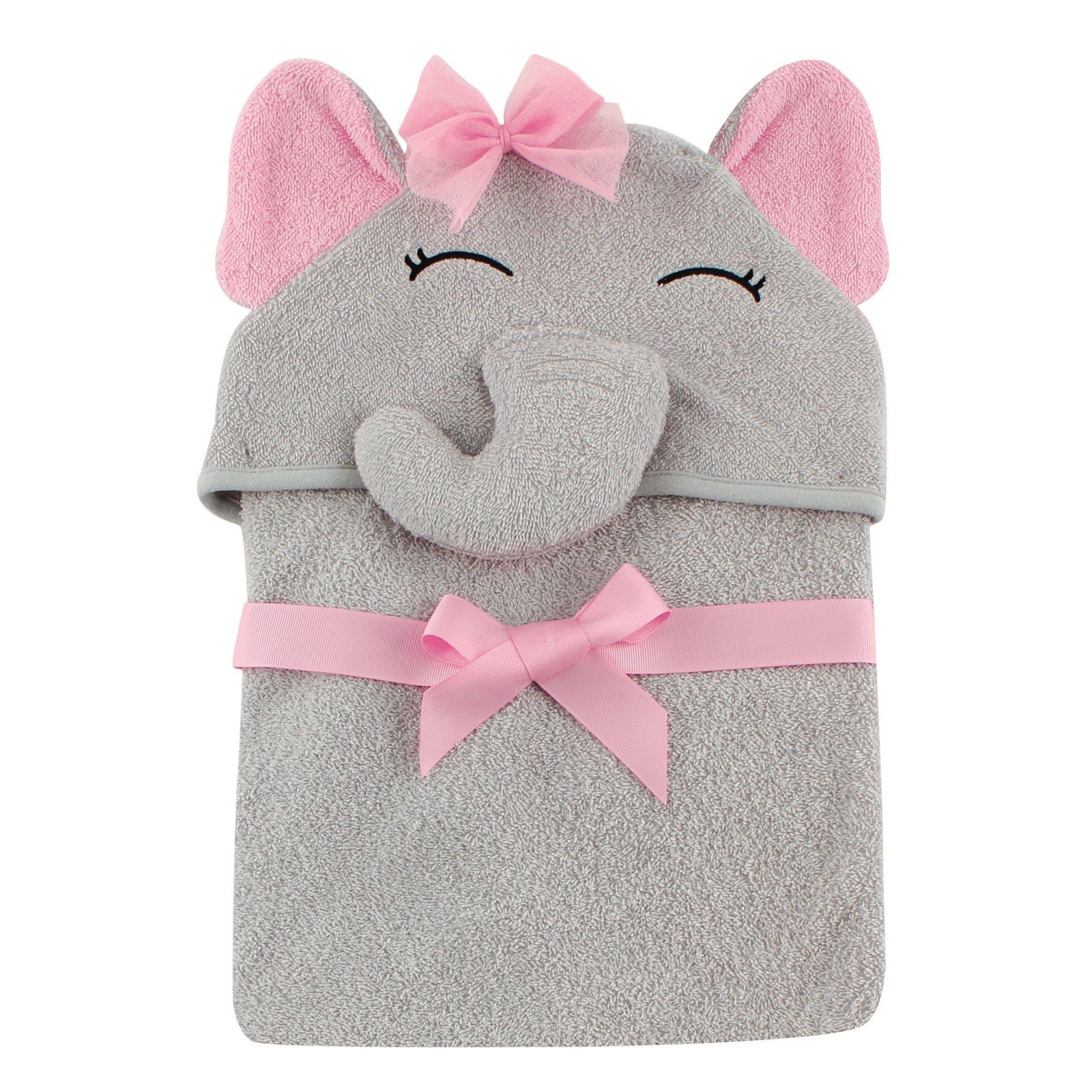 Unisex Baby Cotton Animal Face Hooded Towel, Pretty Elephant