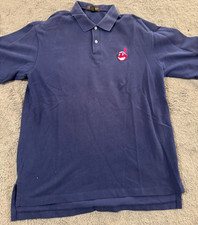 Cleveland Indians Polo Shirt Mens L Blue Golf Chief Wahoo USA Made Vintage
