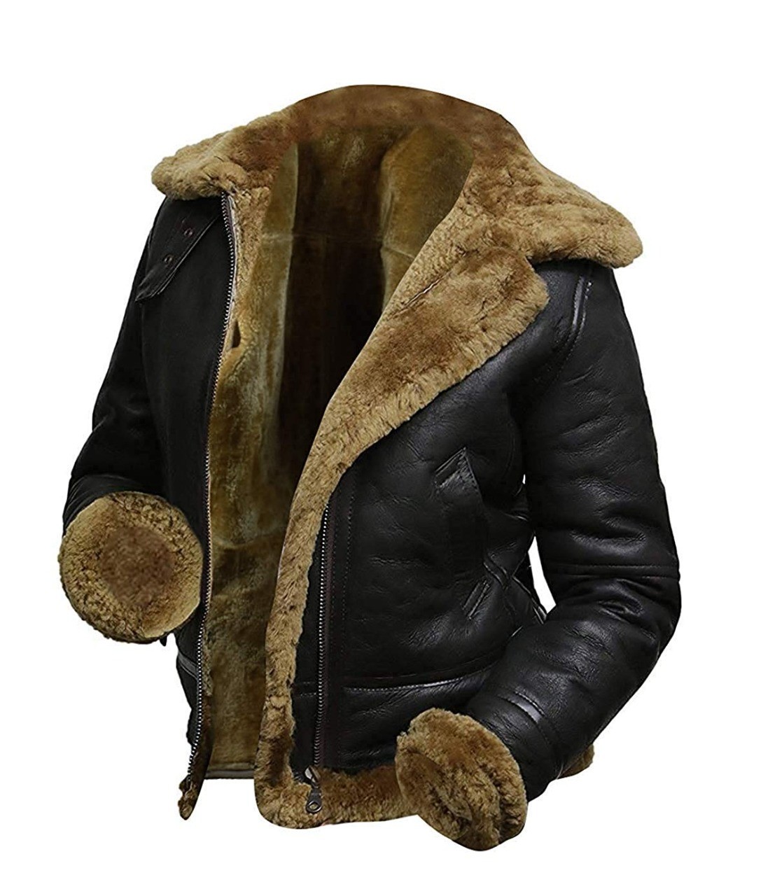 B3 Men's Flight Pilot US RAF Aviator Real Shearling Leather Bomber Irvin Jacket image 5