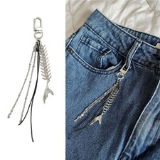Punk Fishbone Black Rope Keychain Pendant Decoration Pendant Bone Charm