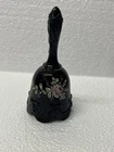 Vintage Fenton Black Amethyst Glass Bell Hand Painted & Signed  Rose Pattern