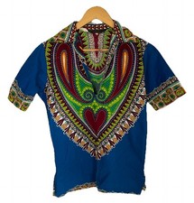 VTG 70s Dashiki Barbados Graphic African Print Short Sleeve Women  s Top Size Sm