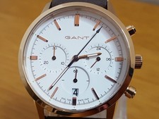 Mens Ladies Unisex Brown Leather Gant Bradford White Chrono Date Watch NEW