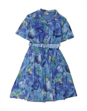 VINTAGE Womens Abstract Pattern A-Line Dress UK 16 Large Blue Polyester AK14