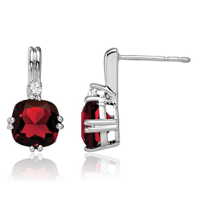 Extra großer Ohrstecker 10 Karat massiver Weißgold 2,50 ct roter Granat Diamant Akzent