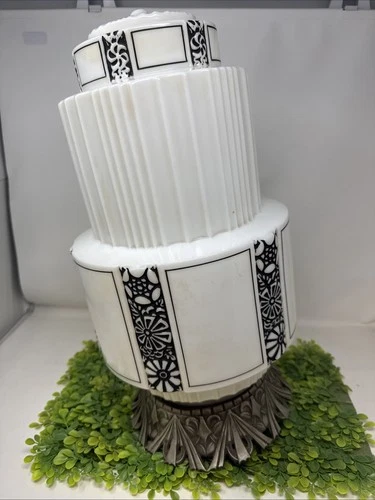 Antique 1930s Art Deco Decorated Milk Glass Skyscraper Shade ORIGINAL 19"