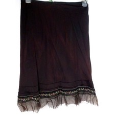 Vtg Trillium Brown Embroidered Slip Skirt Whimsigoth Fairy Coquette Ruffle Hem S