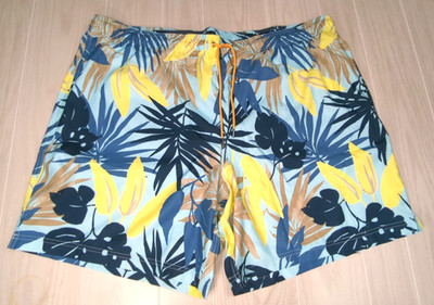 Lands' End Men's 7'' Volley Swim Trunk Beach Shorts blue yellow tropical 3XLT