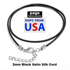 1pc Black Satin Silk Cord Necklace 2mm 18" 20" 24"  2" Extension- Lobster Clasp