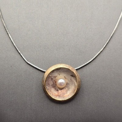 VTG Sterling Silver Pearl Pendant Necklace 925 Germany 2 Tone RL Regis Lecuyer