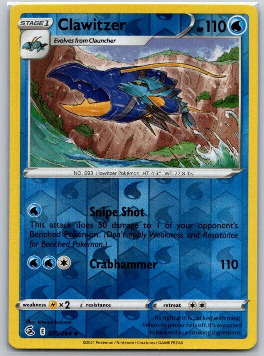 Clawitzer 075/264 Uncommon Fusion Strike Pokemon Reverse Holo Near Mint