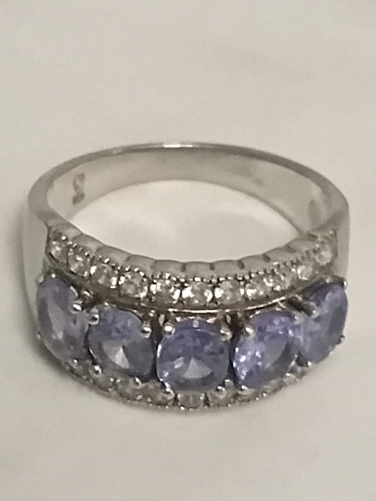 925 Solid Silver Ring With 5 Light Purple Tanzani… - image 2