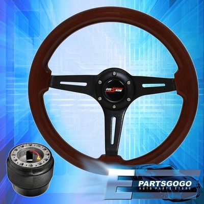 Dark Wood Black Aluminum Streak Style Steering Wheel + Adapter For 89-05 Eclipse