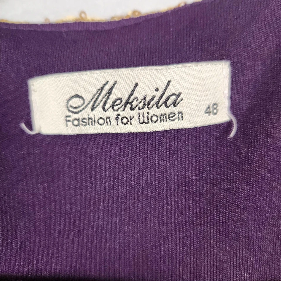 Chaqueta Meksila Mujer 48 Púrpura Dorado Lentejuelas Encaje Manga Larga Recortada Fiesta Top Foto 3 de 4