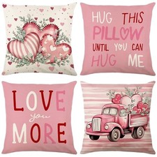Valentines Pillow Covers 18x18 Inch Set of 4 Hug 18" x 18" Pack of 4 Pink