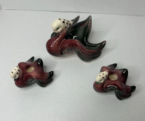 Vintage MCM Hull Pottery Mother Goose Planter #75 2 Candle Stick Holders #77 USA