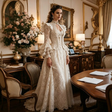 Vintage Victorian Prom Dress Flare Sleeves A-Line Evening Gowns Medieval Dresses