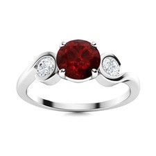 6mm Round Shape Garnet Ring 925 Sterling Silver Three Stone Engagement Gift