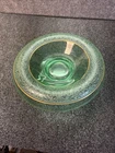 Vtg~Depression Glass Green Uranium~Rolled Edge~10.5” Console Bowl Etched W/ Gold