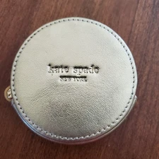 Kate Spade Gold Leather Round Mirror Compact F095 Purse Lipstick Mirror