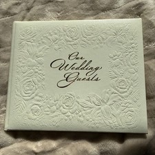 Vintage Hochzeit Gästebuch Album unbenutzt elfenbein geprägt Braut Gästebuch 9" x 7,2"