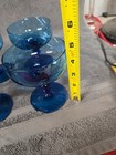 Vintage Hand Blown Blue Colony Dessert Dishes Set Of 4 Disk Stem Made In Italy — photo 10