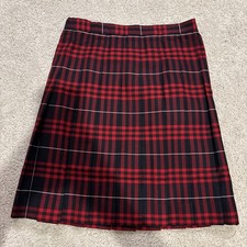 Lands End School Uniform Skirt Plaid Pleated Women's 7 Red Black Side Zipper