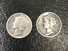 1937 and 1939 Mercury Dimes Two 10C 90% Silver Coins