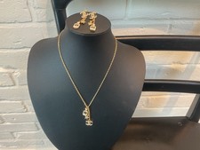 Authentic Chanel Necklace And Matching Earrings Set Gold Tone