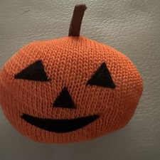 Orange Knit /Felt Pumpkin Halloween Fall Autumn Stuffed Plush Shelf Sitter