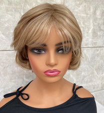 Short Wavy Brown Blonde Mix Synthetic Hair Wigs Women Soft Natural Daily Use