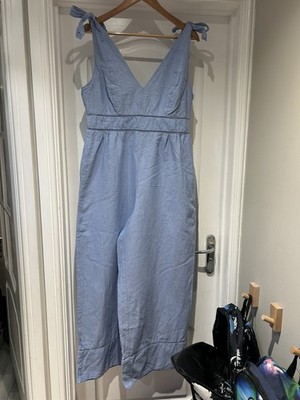 Monsoon Accessorize Beach Tie Shoulder Plunge Jumpsuit UK 14 Blue