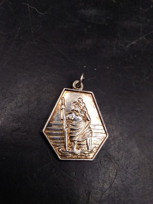 Vintage Silver St Christopher Pendant Unusual Shape Safe Travel Talisman