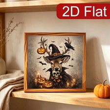 Vintage Halloween Deer Witch With Pumpkin Wooden Sign Home Wall Decor Gift