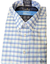 Stafford Coolmax Oxford Shirt Men's Reg Fit 17-17.5 32/33 LS Stretch BLUE GRID