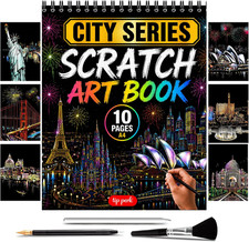 Scratch Art Book for Adults City Series 10 Rainbow Art Crafts Kit 12x9 Inches