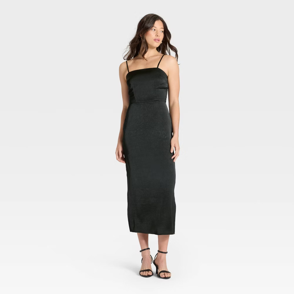 Women's Column Slip Maxi Dress - A New Day Black L Women's Column Slip Maxi Dress - A New Day Black L