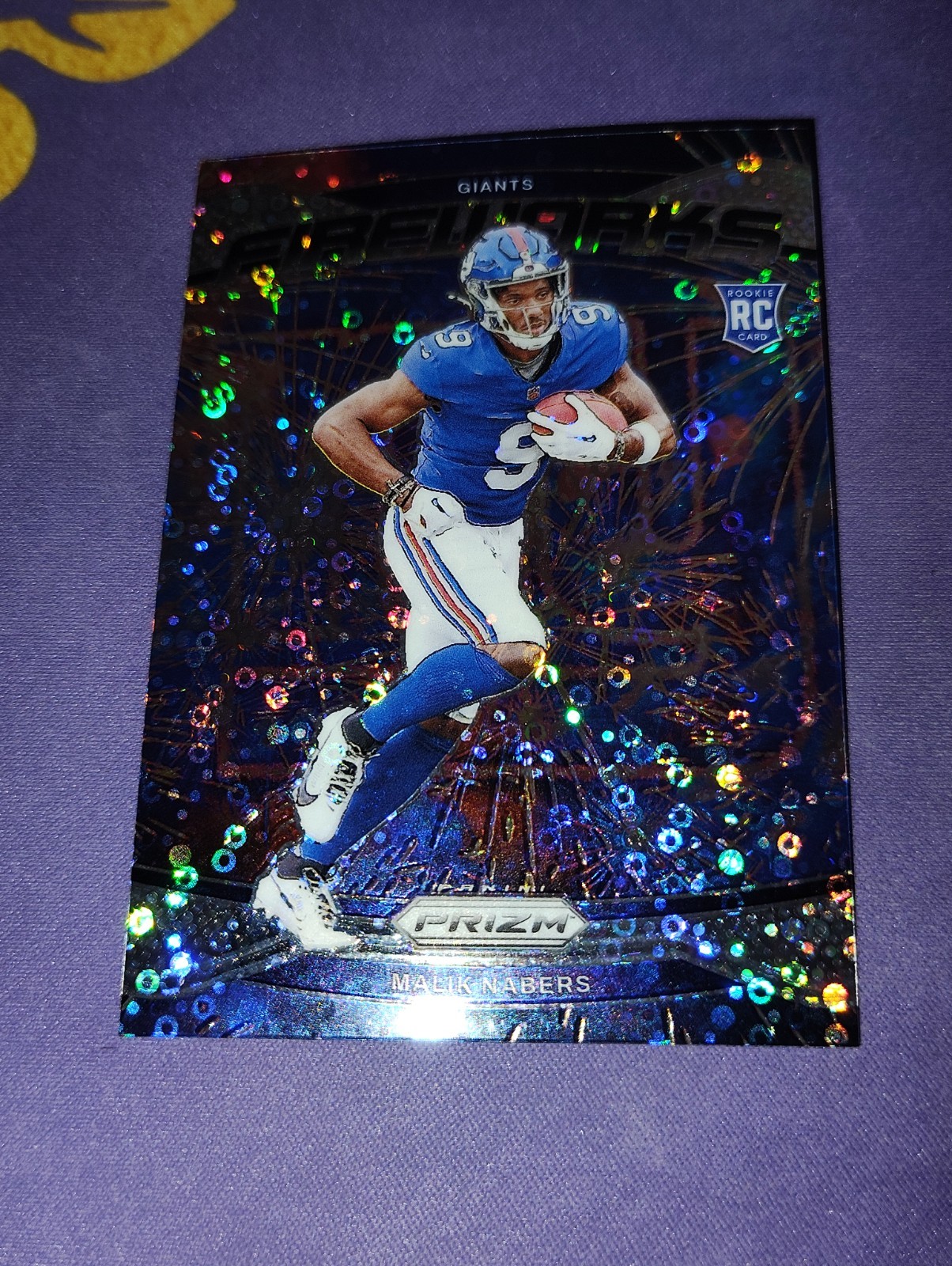 Malik Nabers 2024 Panini Prizm Fireworks No Huddle Prizm Giants Rookie RC