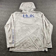 Huk Hoodie Mens Medium Kryptek Neptune Performance Fishing Graphic Print Gray