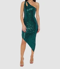 Jump Apparel Women's Green Sequins Cutout One-Shoulder Asymmetric Dress Size 5-6