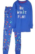 Boy LG 10-12 Blue Christmas Pajamas Oh What Fun Soft Shirt  Sleep Pants Set NEW