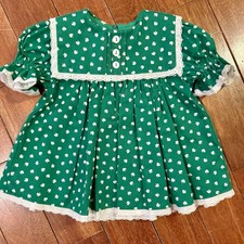 VTG 80s Handmade St. Patrick  s Day Dress Baby Girl Green Clover Shamrock Cottage