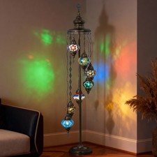 Turkish Mosaic Floor Lamp 7 Globes   63  Tall Handmade Lamp with Bulbs Included