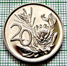 SOUTH AFRICA 1974 20 CENTS, Coat of Arms & ROYAL PROTEA FLOWER PROOF out of set