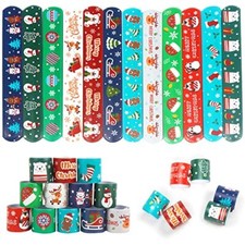 48PCS Christmas Slap Bracelets,Xmas Snap Wristbands with Santa Christmas 1