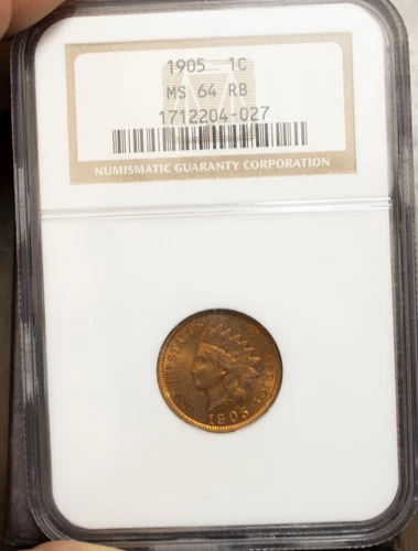 1905 Indian Cent NGC MS 64 RB  Lot 977