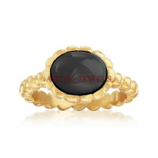 Natural Black Onyx Gemstone with Gold Plated 925 Sterling Silver Women Ring 4388