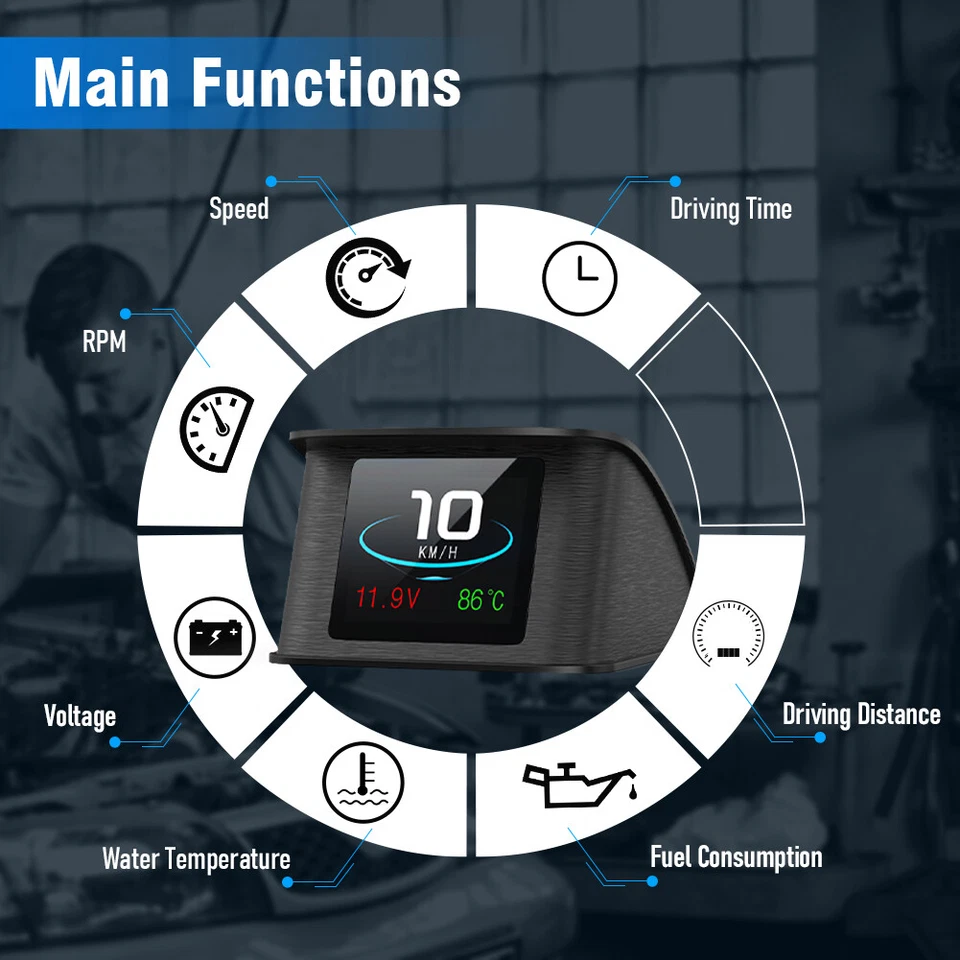 Car Heads Up Display OBD2 EOBD Data Stream Fuel Volt KM/h MPH Water Temperature  - Image 3 of 4